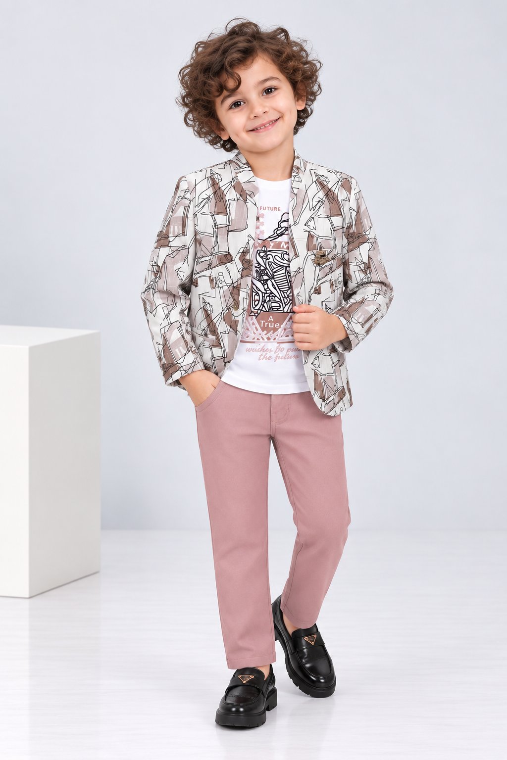 Dusty Rose Tailored Blazer Set - Front View